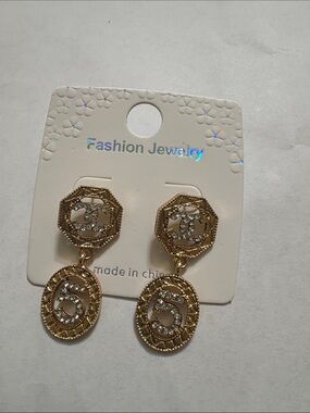 Gold-Tone Crystal Number 5 Drop Earrings